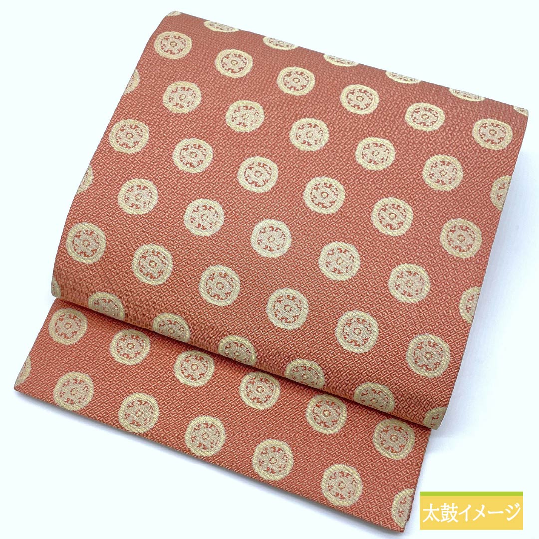 名古屋帯 紅唐色(べにとういろ) 作家物 龍村美術 糸屋輪宝手 帯丈358cm 正絹 Sランク 全通 セミフォーマル 朱系 1124008372316 開き仕立て