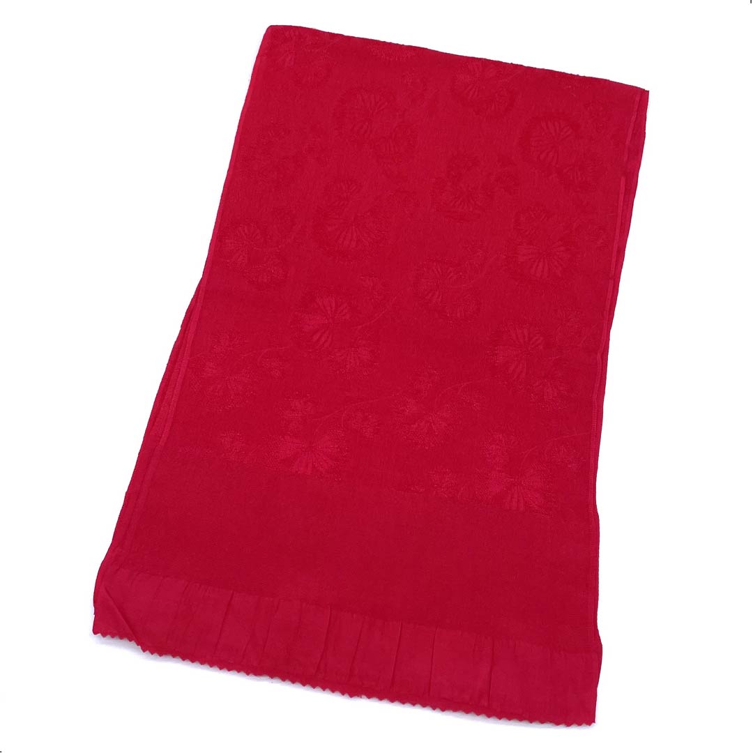 帯揚げ 正絹 カジュアル 紅赤色(べにあかいろ) 花 長さ約176cm 幅約27.5cm Sランク 赤系 1136000442912