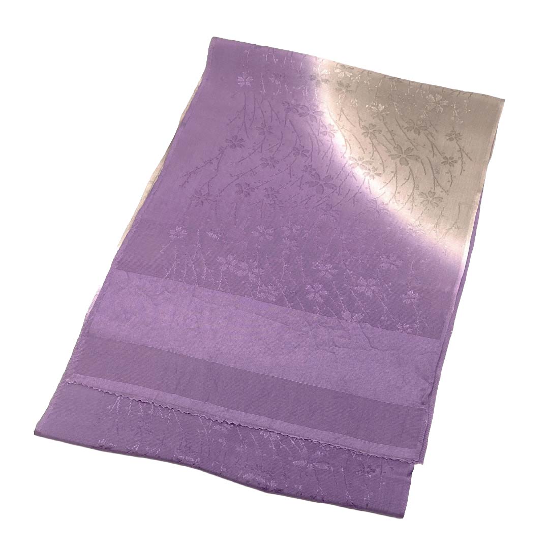 帯揚げ 正絹 Sランク セミフォーマル 浅紫色(あさきむらさきいろ) 絹鼠色(きぬねずいろ) ぼかし 桜 長さ約183cm 幅約30cm 紫系 1136004802920