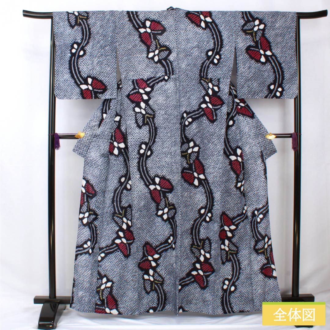 Yukata Cotton Length 163.5cm Sleeve length 67.5cm A rank Single layer Navy blue Arimatsu tie-dye Butterfly 1118005663418