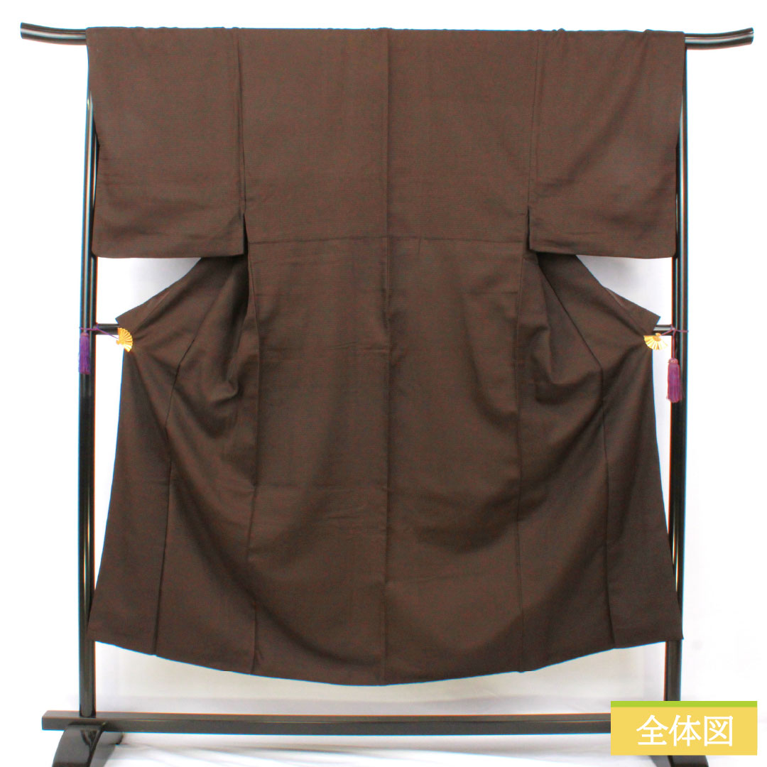 男物 正絹 Aランク 身丈148cm 裄丈68cm 消炭色(けしずみいろ) 横縞 袷 茶系 1119001703414