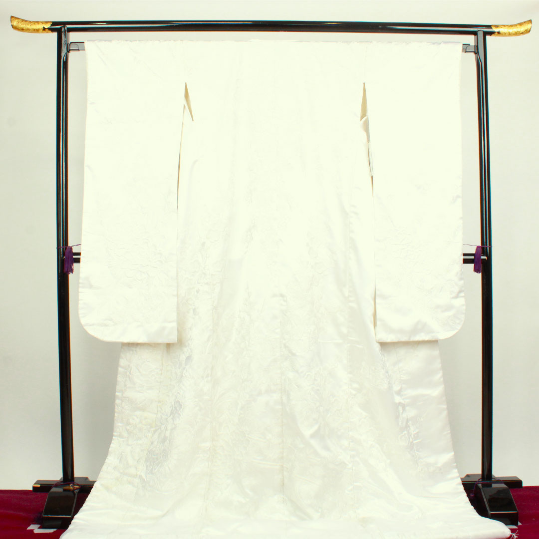 白無垢 身丈197cm 刺繡 花車 草花模様 ポリエステル Bランク 袷 白系 1110000524911