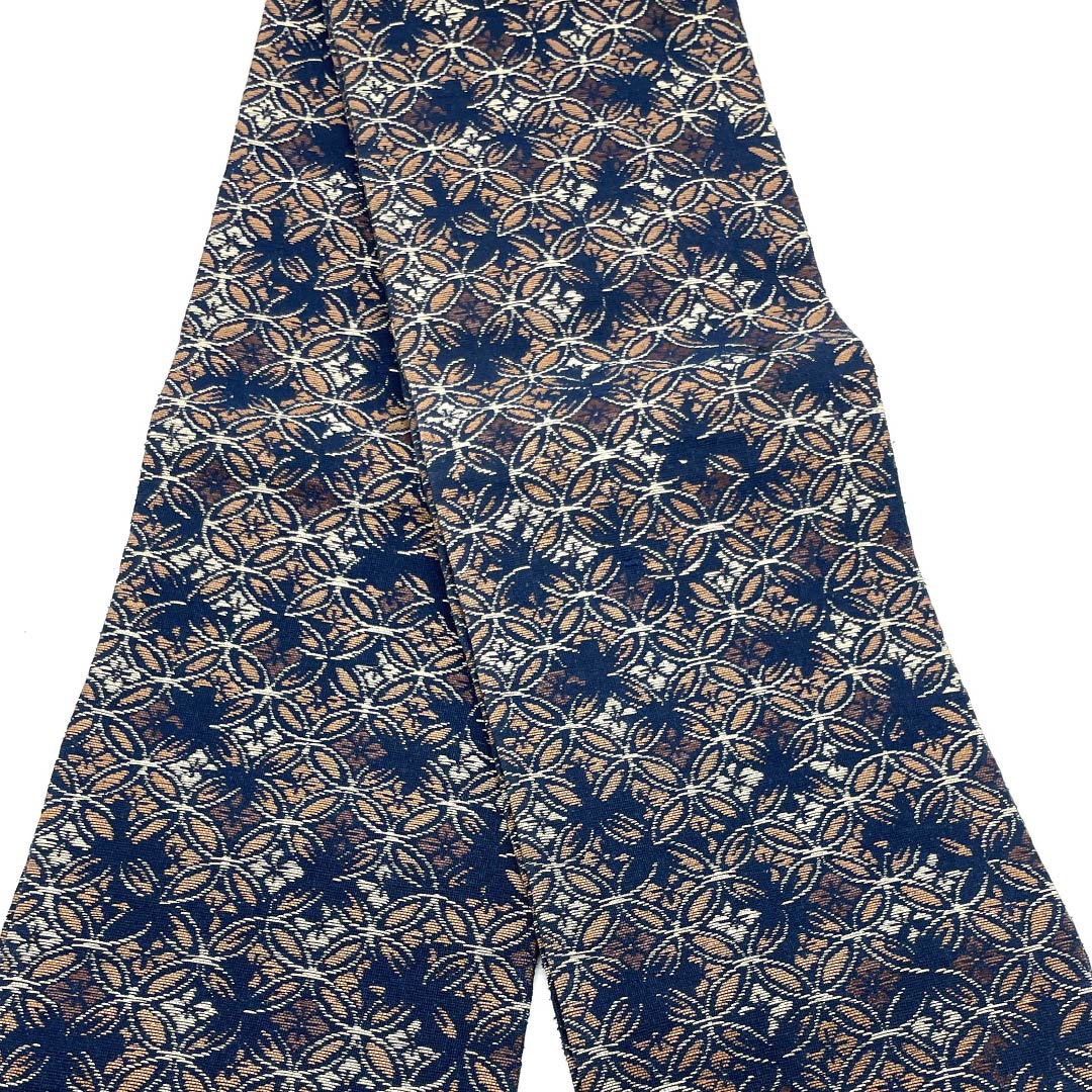 (Unmade) Half-width obi, pure silk, navy iron color, Shippo, obi length 364cm, navy, S rank, 1125001782318