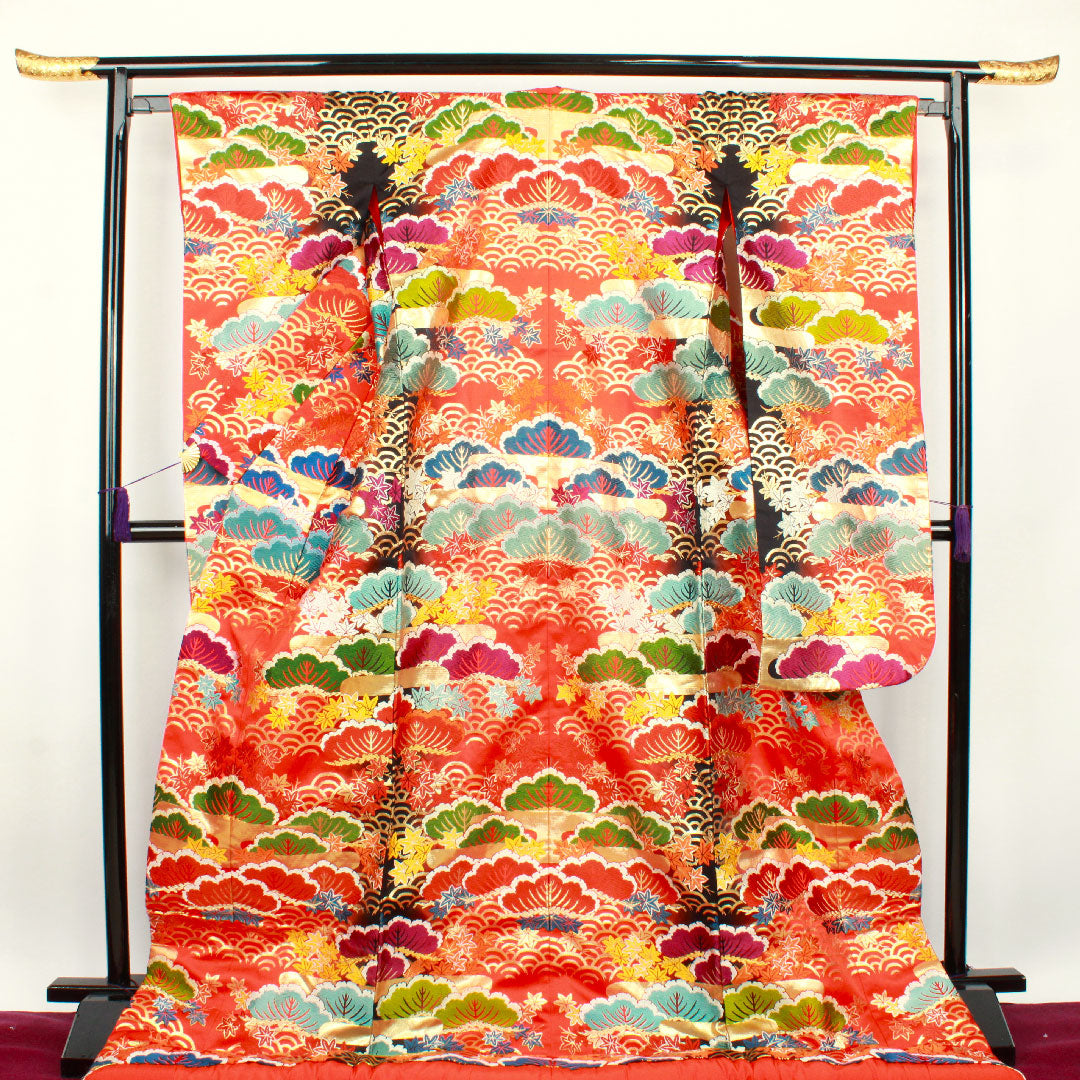 色打掛 身丈190cm 唐織 松 青海波 正絹 Sランク 袷 赤系 1110000222912