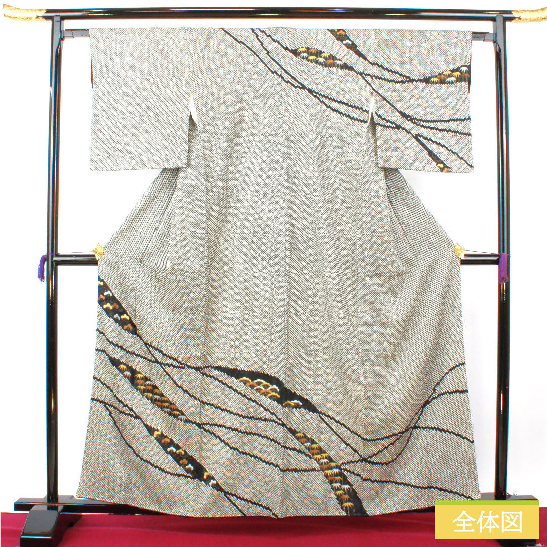 訪問着 正絹 袷 身丈160cm 裄丈63cm 総絞り 松竹梅 Sランク 黒系 1112004642410