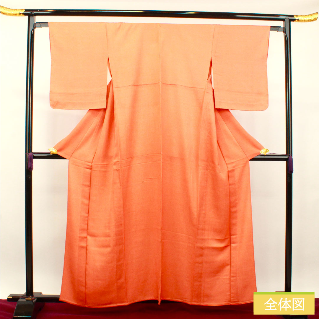 小紋 正絹 身丈160cm 裄丈63.5cm 単衣 鉛丹色 江戸小紋 行儀 Aランク 橙系 1115003663426