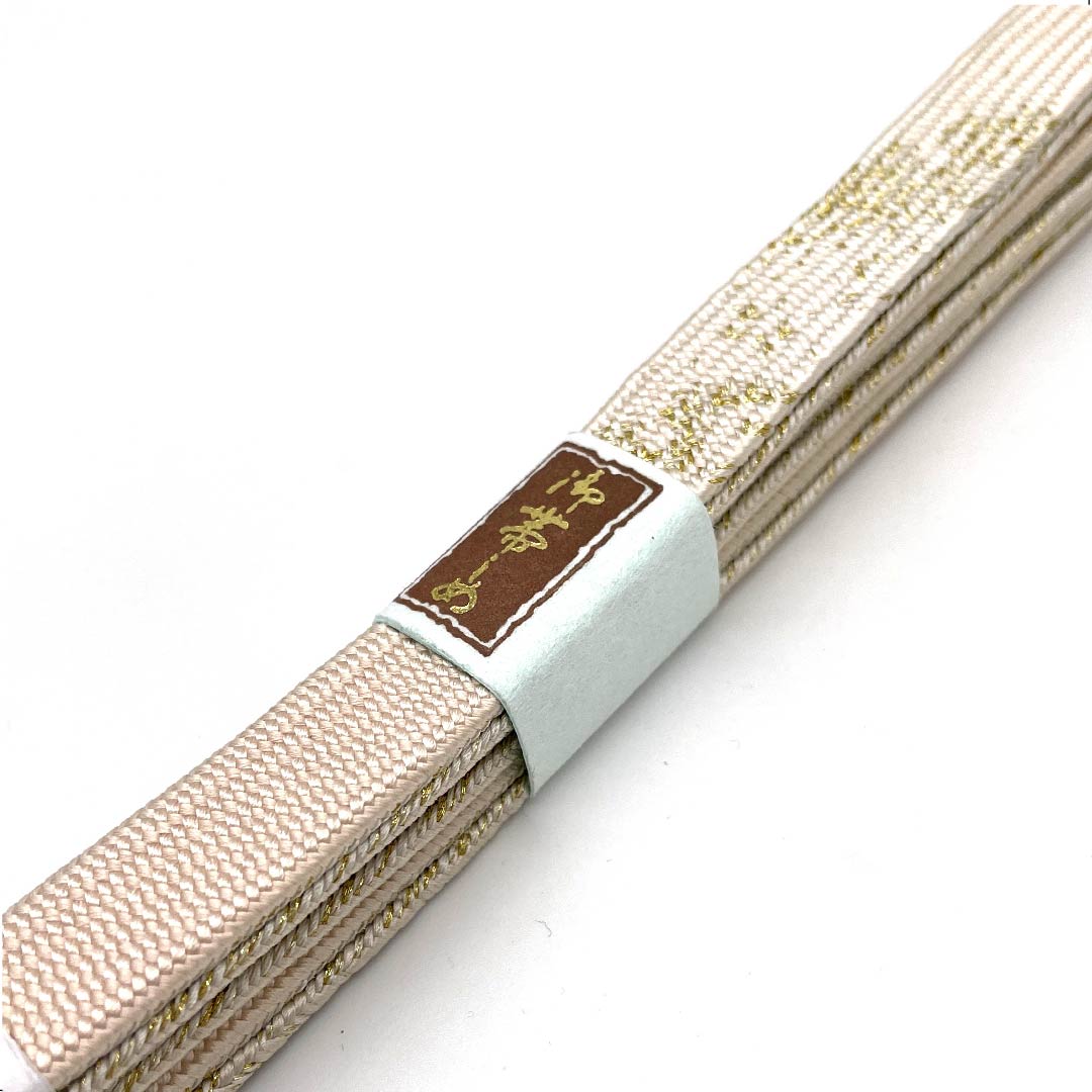 (新古品) 帯締め 正絹 四分紐 砥粉色(とのこいろ) 特選金銀糸 金属糸使用 新古品 長さ約159cm 幅約1.5cm セミフォーマル Sランク クリーム系 1135002992315