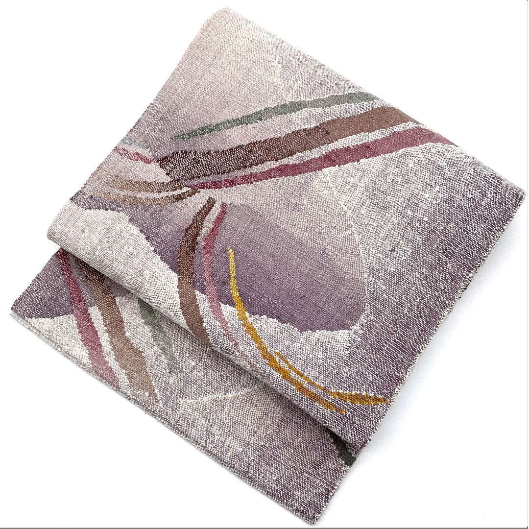 Nagoya obi, half-color, hand-woven pongee, abstract pattern, obi length 348cm, pure silk, S rank, point pattern, casual, purple, 1124003062320, open style