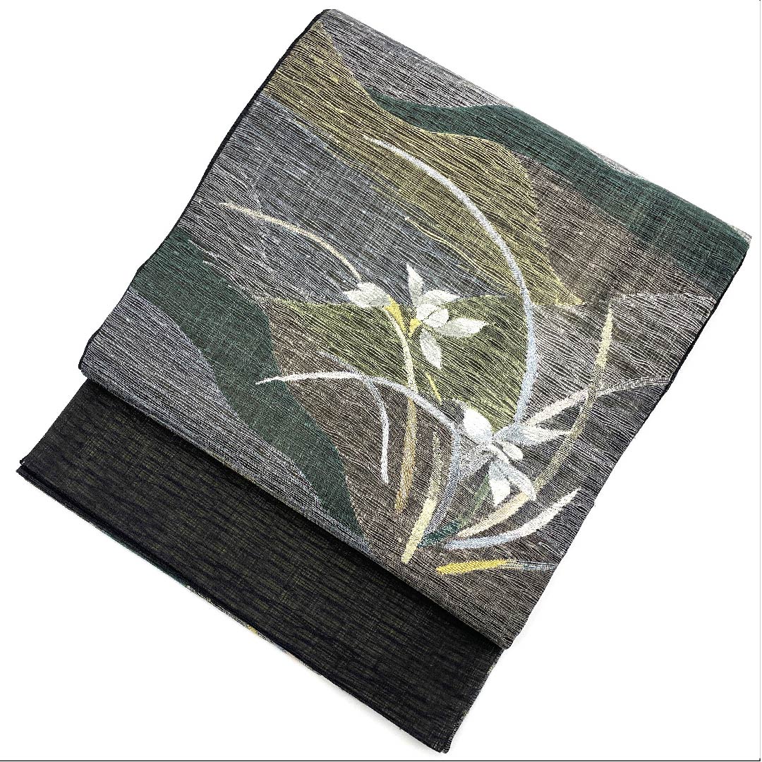 Fukuro Obi, Summer Obi, Black, Floral Pattern, Summer, Obi Length 456cm, Pure Silk, S Rank, Point Pattern, Casual, Black, 1123008512410