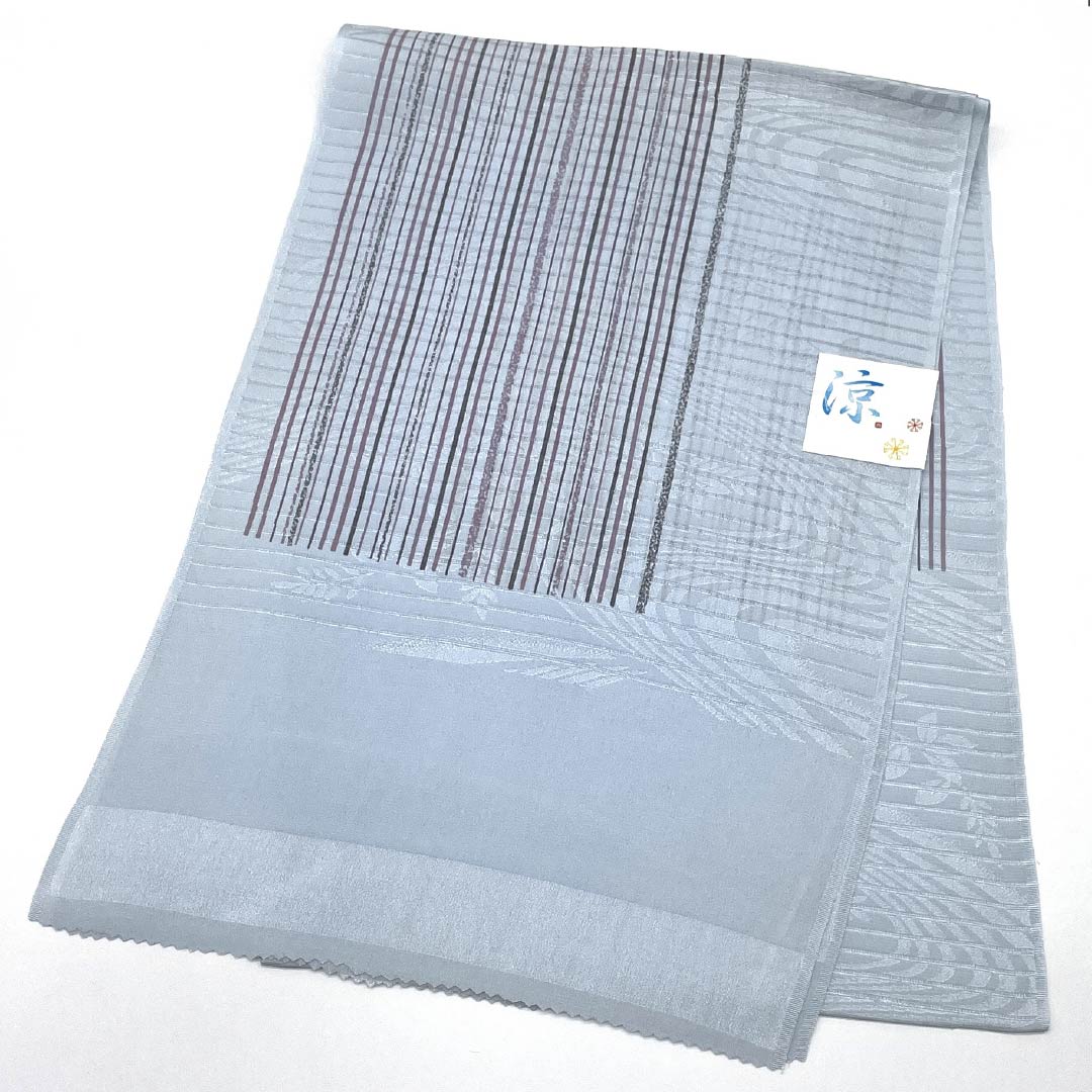 (New) Obiage, pure silk, semi-formal, pale white, summer, striped, length 170cm, width 28cm, new rank, light blue, 1136000731924