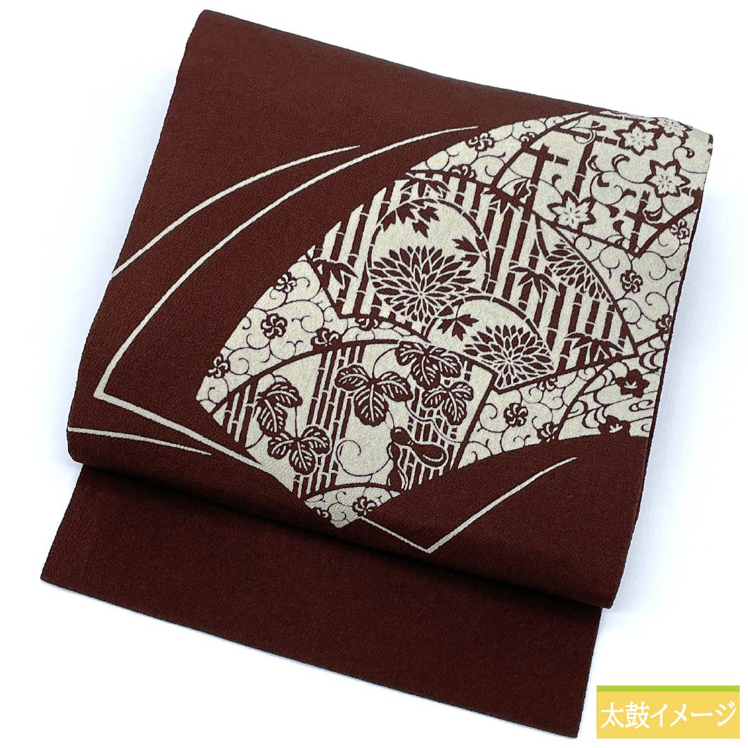 名古屋帯 正絹 Sランク 濃茶色(こいちゃいろ) 型染 ちりめん地 越後型染 帯丈363cm ポイント柄 カジュアル 茶系 1124010492314 名古屋仕立て