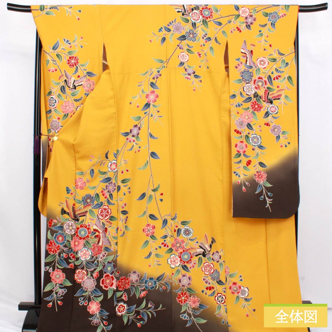振袖 正絹 Sランク 身丈179cm 裄丈68.5cm 袷 濃卵色(こいたまごいろ) 京紅型 吉祥文様 黄系 1113002872823