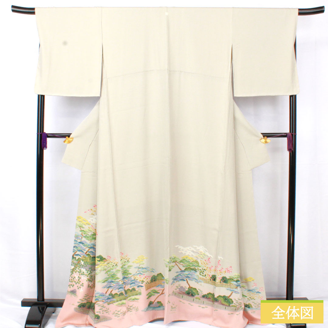 色留袖 正絹 身丈166cm 裄丈68cm 袷 卯の花色(うのはないろ) 京加賀友禅 一つ紋 違い鷹の羽 パールトーン加工 しつけ糸付き 未使用品 Sランク グレー系 1111001662522