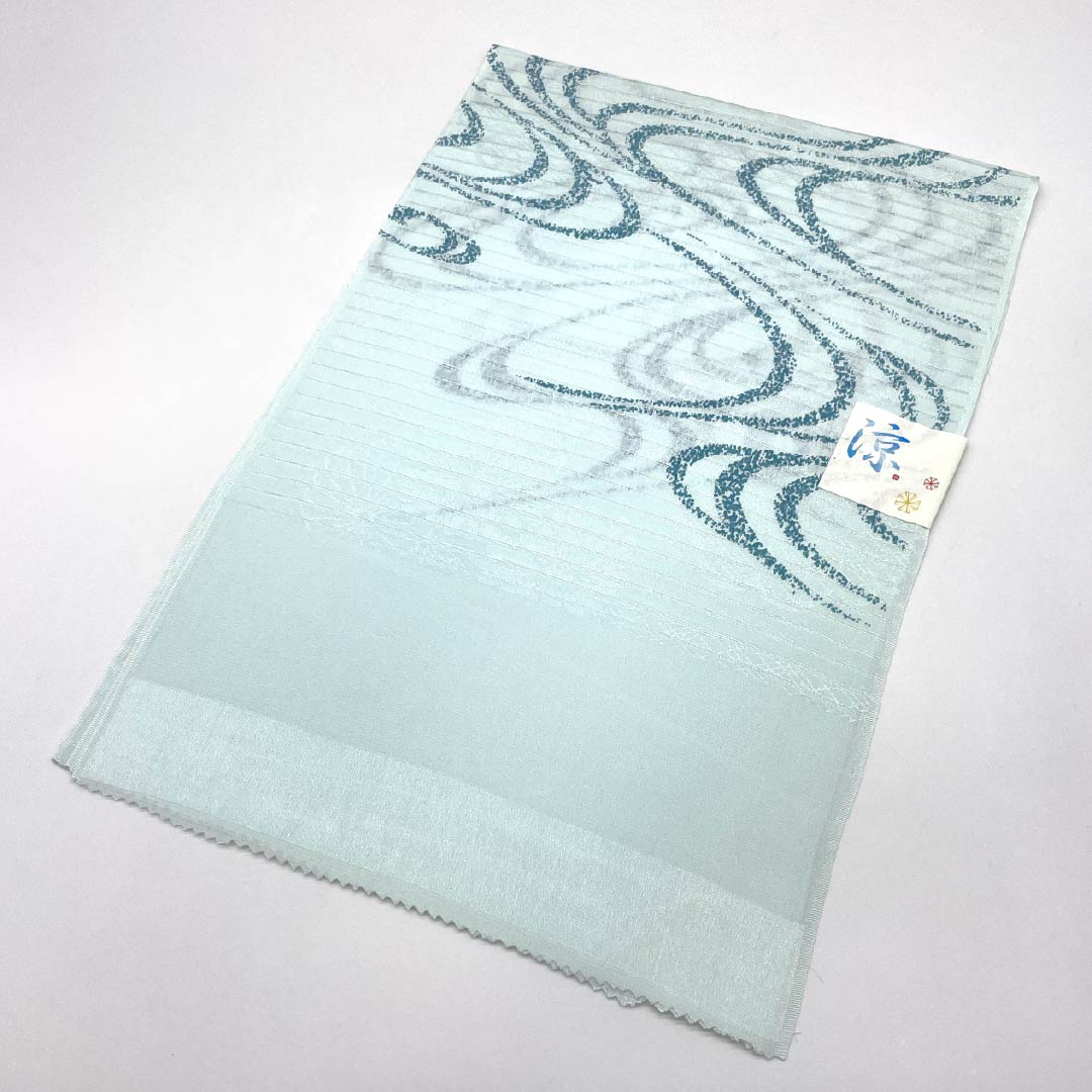 (新品)帯揚げ 正絹 セミフォーマル 淡水色(うすみずいろ) 夏物 流水 古典柄 長さ約168cm 幅約28.5cm NEWランク 水色系 1136000851924
