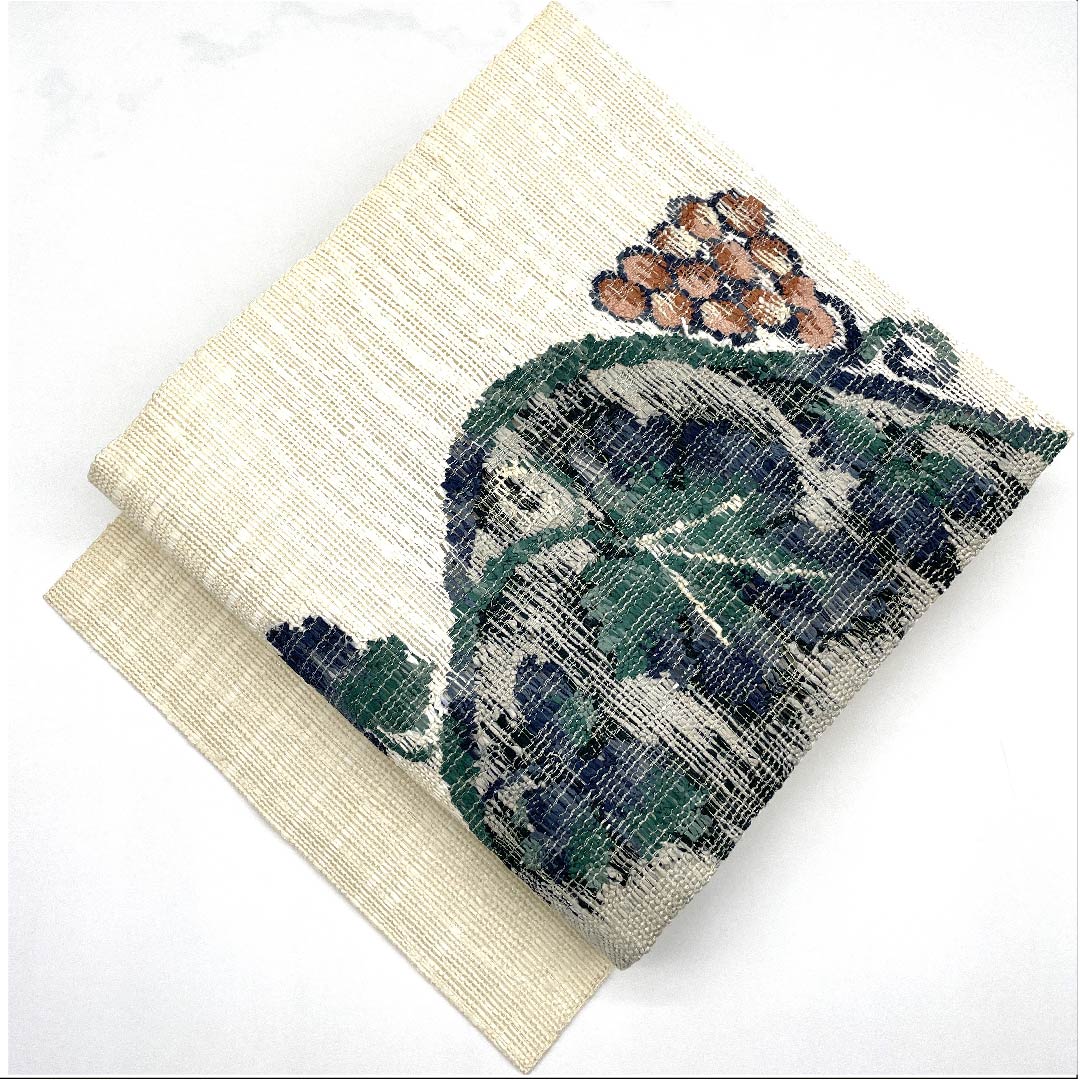 名古屋帯 生成り色 夏帯 羅 葡萄 帯丈371.5cm 正絹 Sランク ポイント柄 カジュアル クリーム系 1124004222315 名古屋仕立て