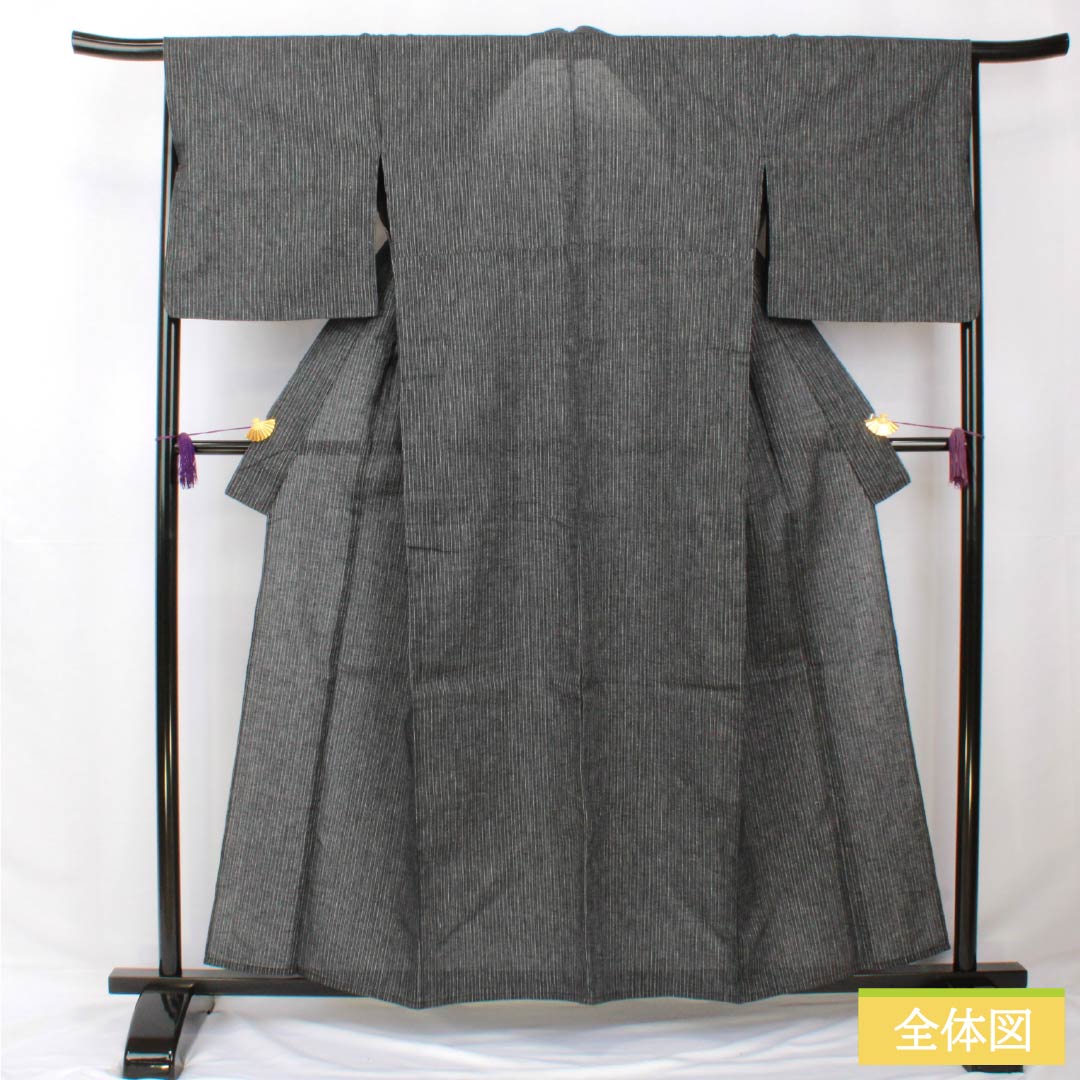 Yukata Cotton Linen Length 159cm Sleeve length 67cm S rank Single layer Black Striped Cotton Linen 1118005632310