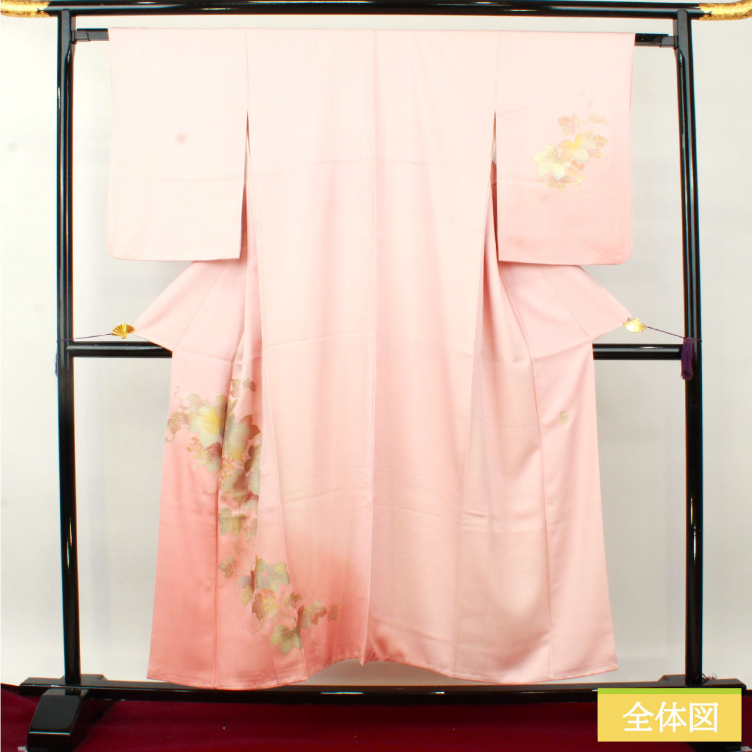 訪問着 正絹 袷 身丈152.5cm 裄丈63.5cm 曙色(あけぼのいろ) 金彩友禅 和田光正 草花模様 Sランク ピンク系 1112004782213