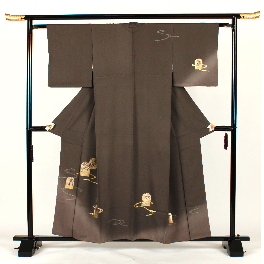 訪問着 袷 身丈157.5cm 裄丈62.5cm 刺繡 正絹 Sランク グレー系 1112001272322