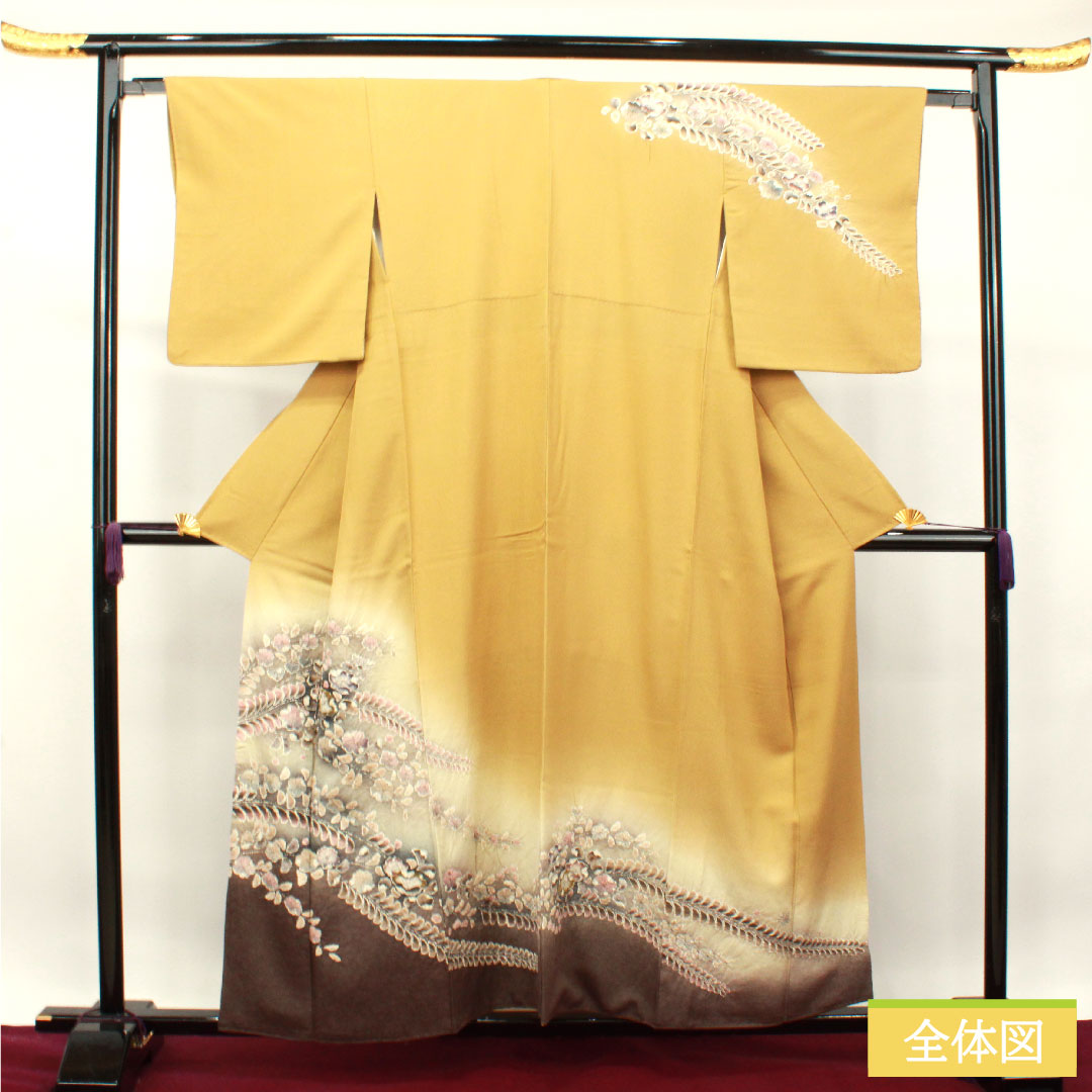 訪問着 正絹 袷 身丈157.5cm 裄丈63.5cm 楊梅色 辻ヶ花 Sランク ベージュ系 1112003512325