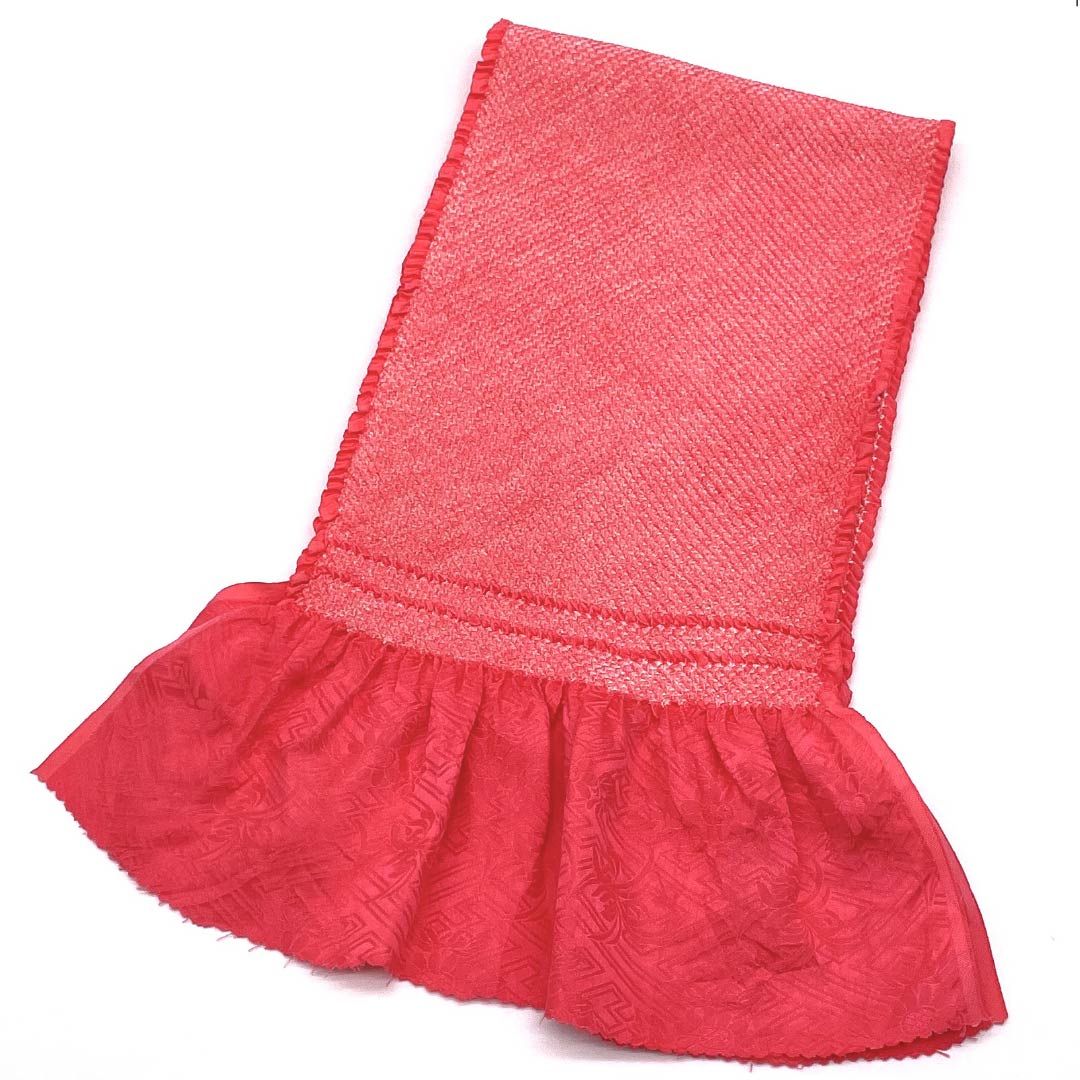 帯揚げ 正絹 フォーマル 莟紅梅色(つぼみこうばいいろ) 振袖用 鹿の子絞り 長さ約136cm 幅約19cm Sランク 赤系 1136000902912