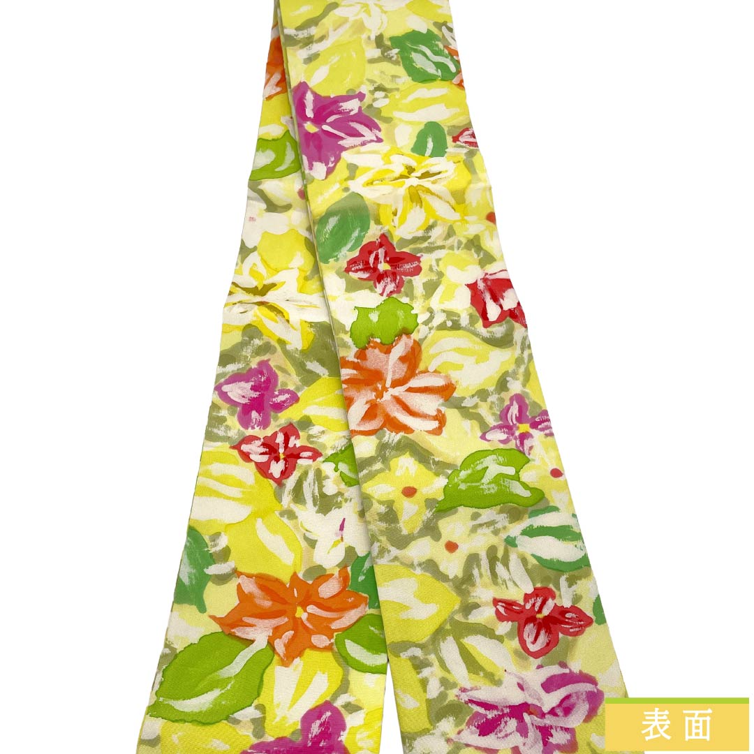 半幅帯 正絹 Sランク 中黄色(ちゅうきいろ) 抽象花模様 帯丈300cm 黄系 1125002972323