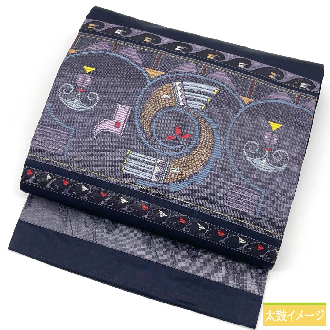 名古屋帯 印度藍色(いんどあいいろ) 抽象模様 動物柄 帯丈355cm 正絹 Sランク ポイント柄 セミフォーマル 紺系 1124008912318 名古屋仕立て