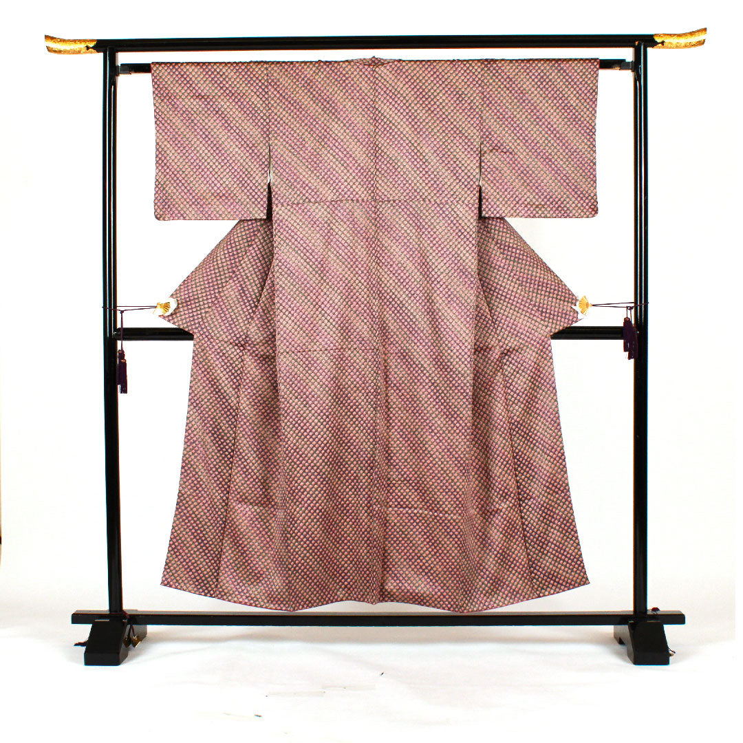 小紋 身丈154cm 裄丈63cm 袷 総絞り 正絹 Sランク 紫系 1115001802220