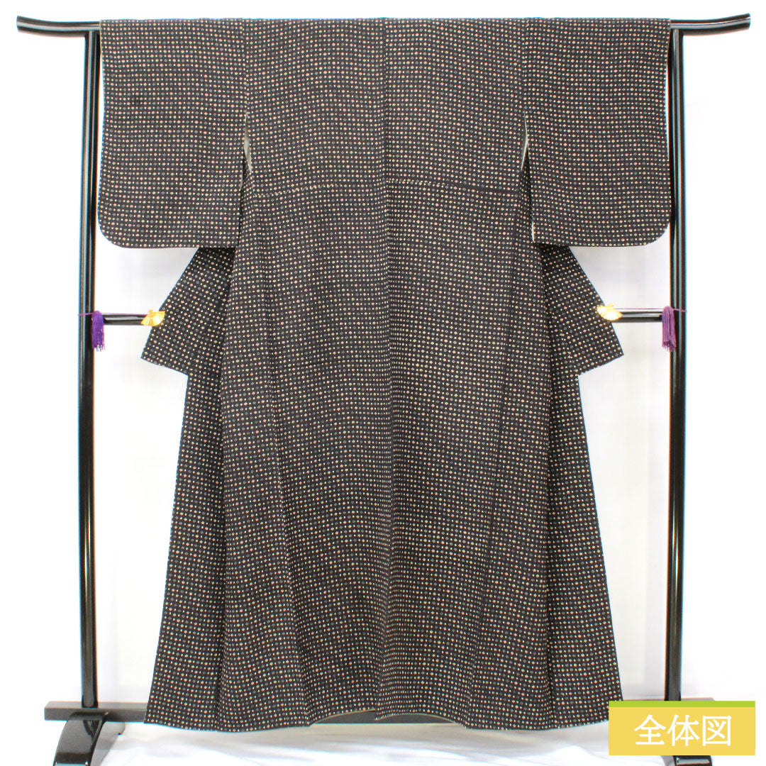 小紋 正絹 身丈156.5cm 裄丈64cm 袷 抽象模様 Aランク 黒系 1115004883310