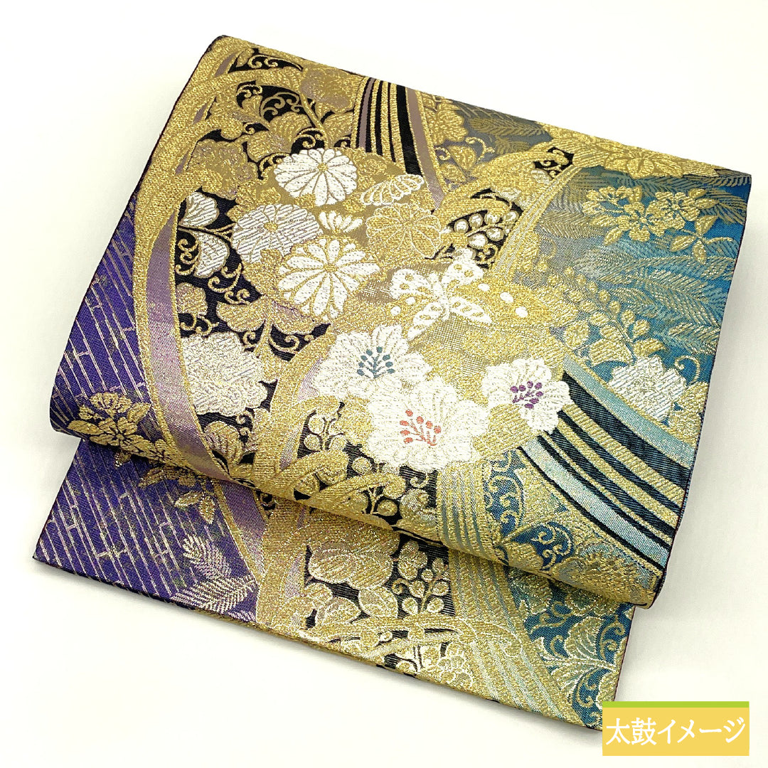 袋帯 正絹 Aランク リバーシブル 西陣織 吉祥文様 帯丈440cm 六通 フォーマル グラデーション系 1123017283399