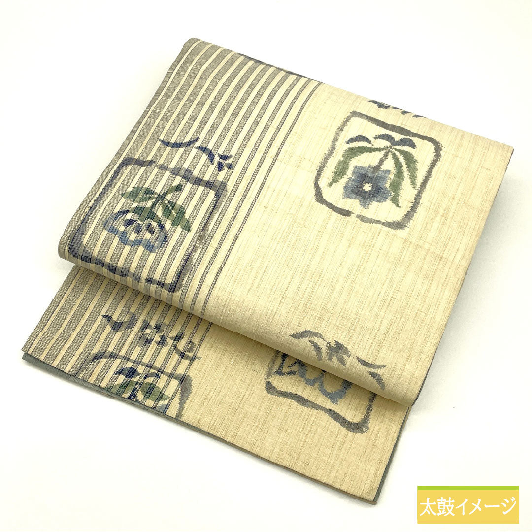 リサイクル着物】袋帯 正絹 Sランク 抽象花 紬地 帯丈442cm 全通