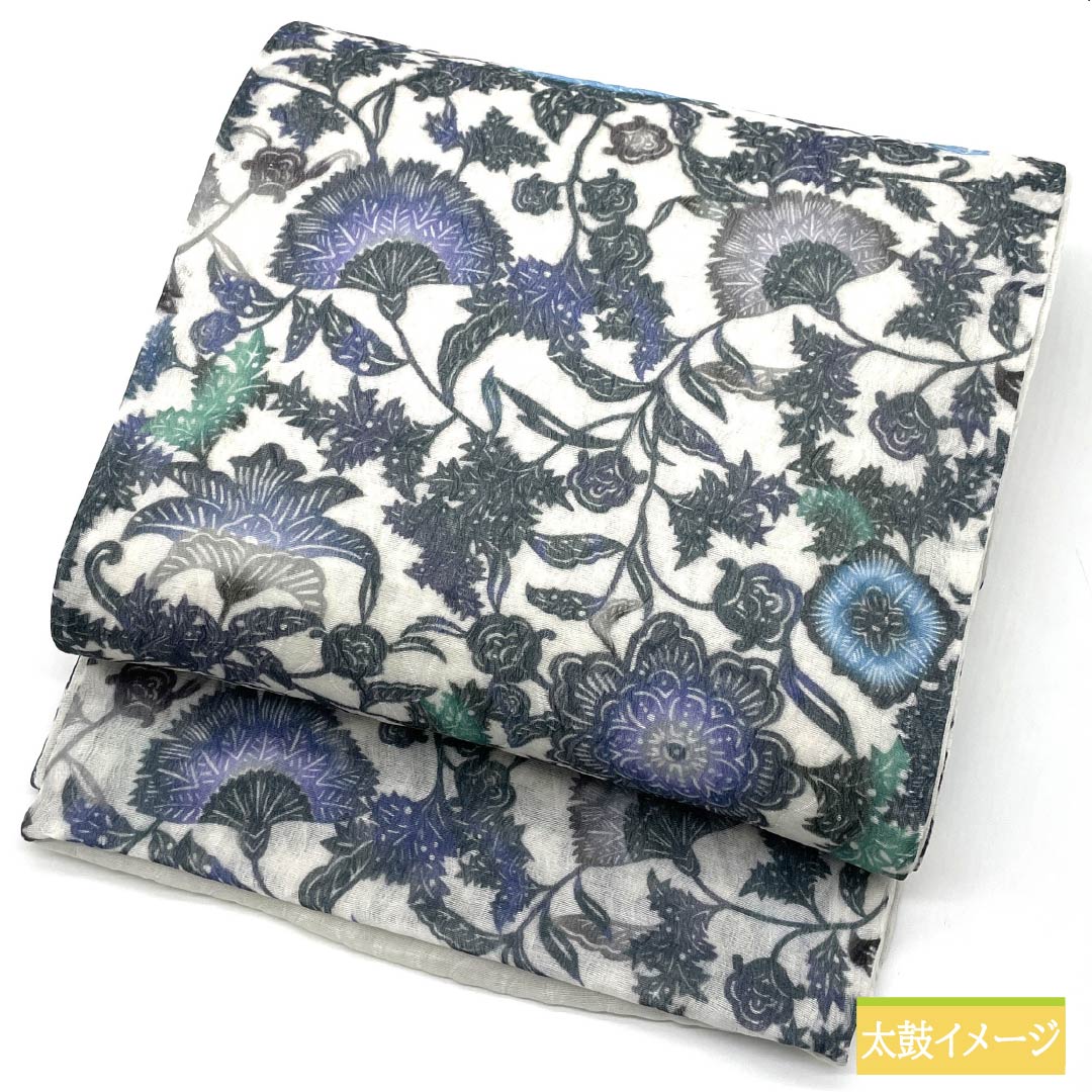 (未仕立)袋帯 正絹 胡粉色(ごふんいろ) 染め帯 3シーズン 単衣 紅型風 帯丈468cm NEWランク 全通 カジュアル 白系 1123013251411