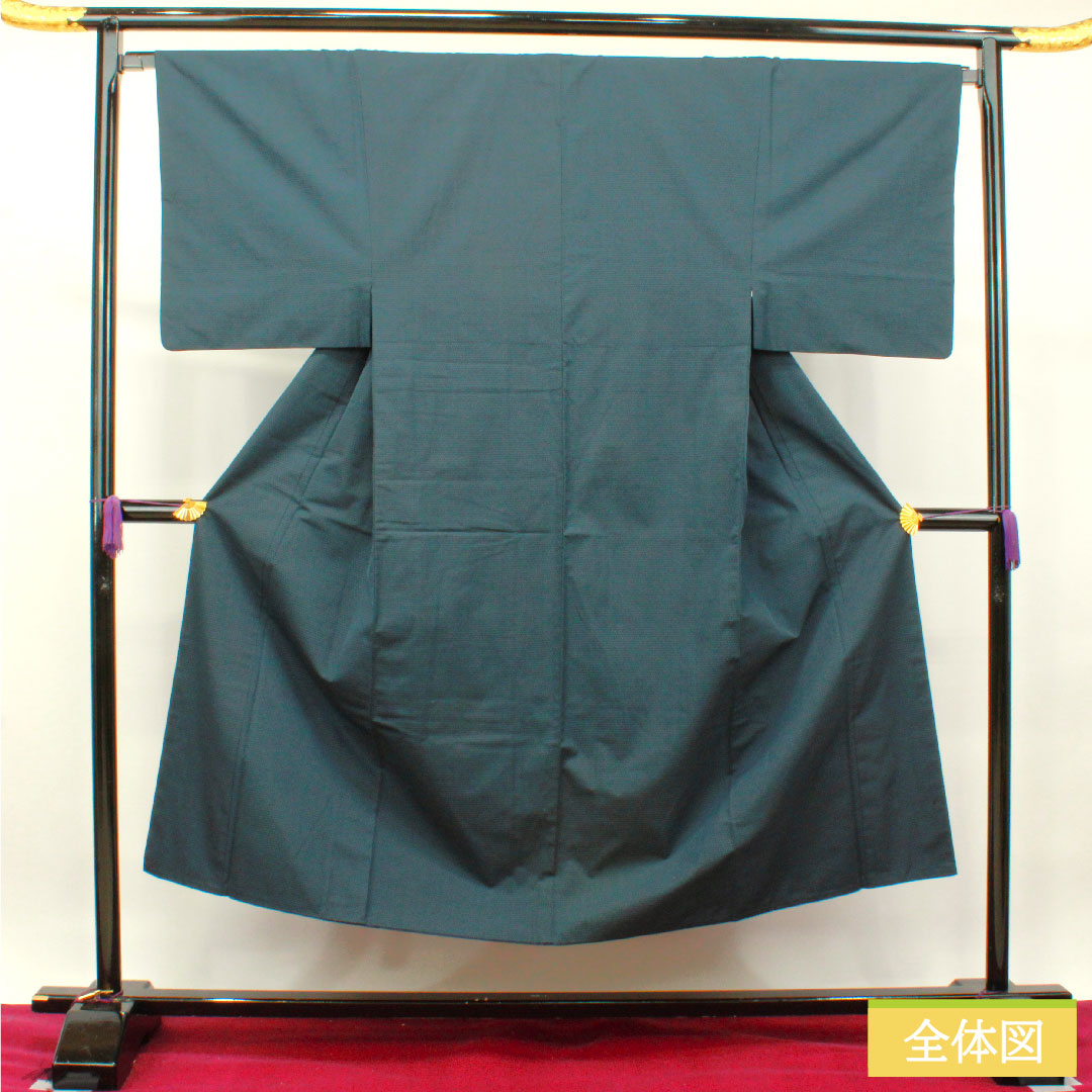 男物 ウール 身丈147.5cm 裄丈67cm 紺藍色 亀甲模様 Sランク 袷 紺系 1119000672418