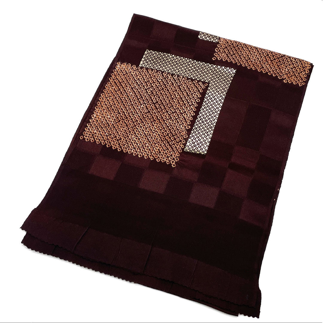 帯揚げ 正絹 Sランク カジュアル 焦色(こがれいろ) 変わり市松 疋田 古典柄 長さ約164cm 幅約29cm 茶系 1136001752914