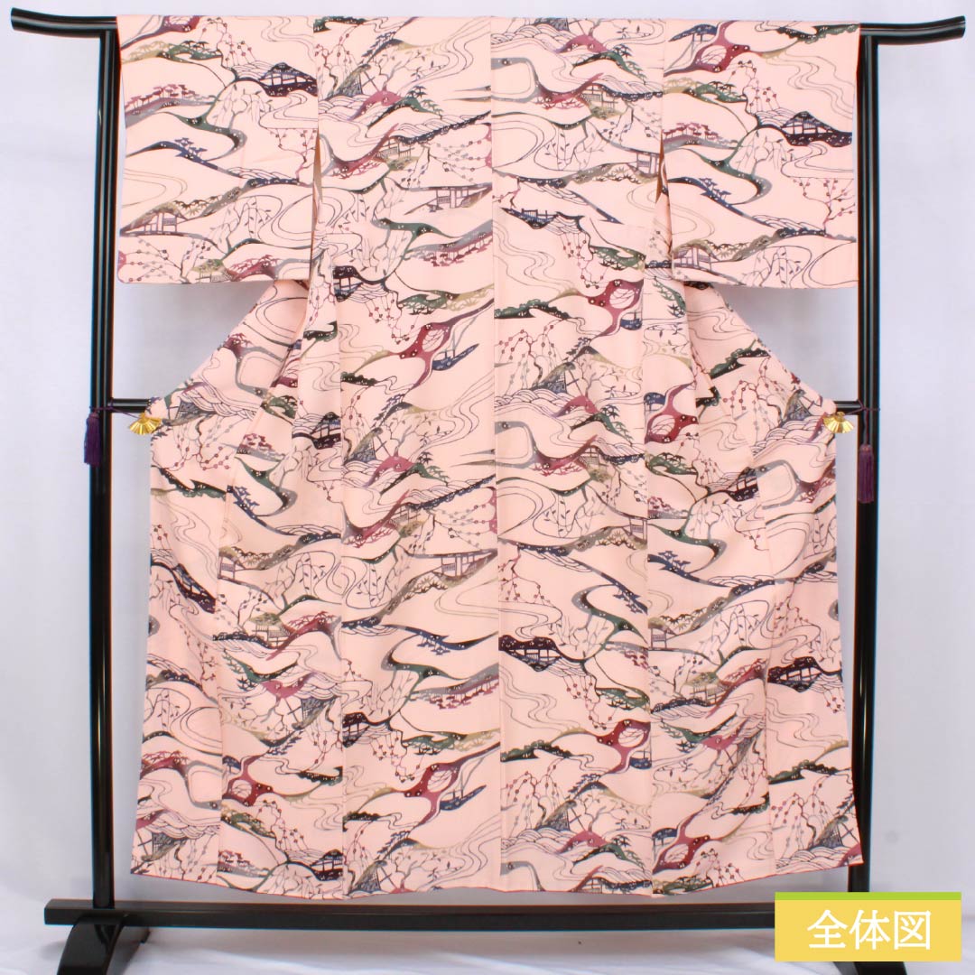 小紋 正絹 Sランク 身丈153.5cm 裄丈64cm 袷 乙女色(おとめいろ) 京紅型 茶屋辻 ピンク系 1115007702213