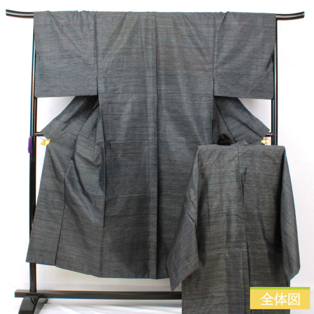 大島紬単衣フルセット4点美品着物+博多半幅帯＋帯締め＋帯揚げ　ゆったり　裄丈長め 大島紬単衣フルセット4点美品着物+博多半幅帯＋帯締め＋帯揚げ