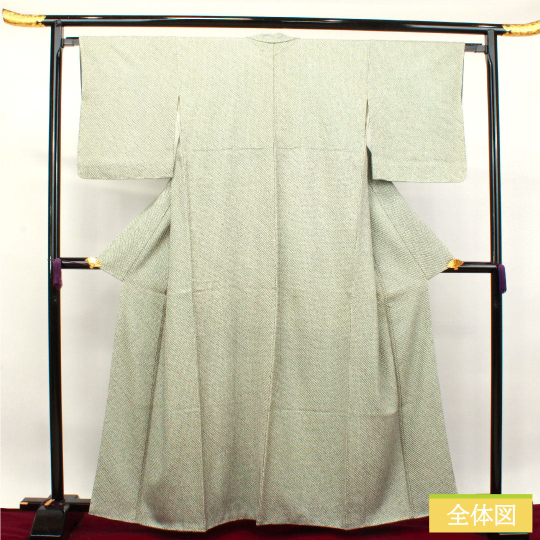 小紋 正絹 身丈161.5cm 裄丈64.5cm 袷 青浅緑色 総絞り しつけ糸付き 未使用品 Sランク 緑系 1115003902419