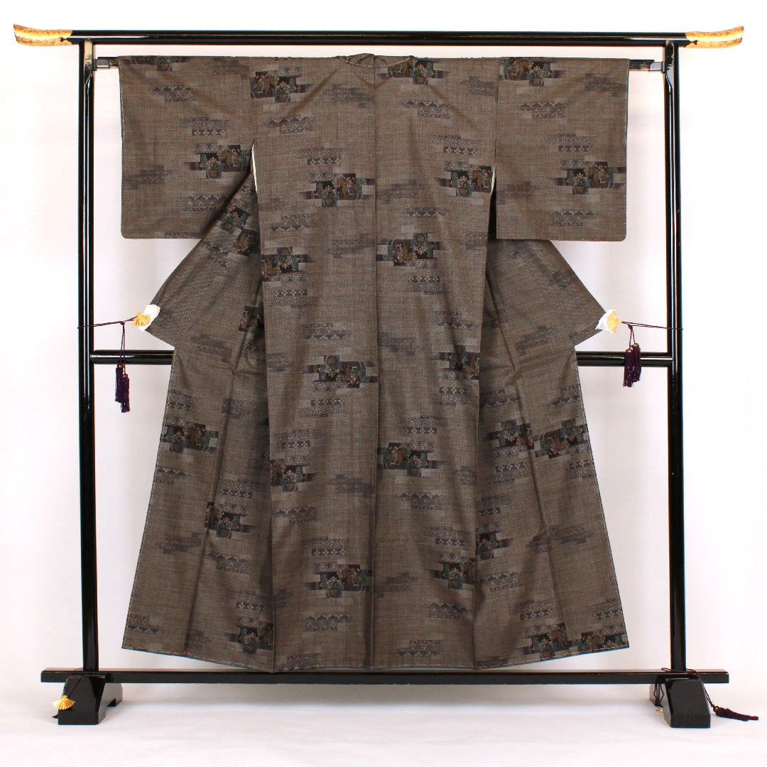 大島紬 身丈156cm 裄丈65cm 9マルキ 正絹 Sランク 袷 茶系 1116000492314