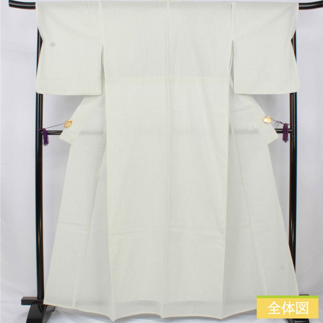 浴衣 木綿 身丈162cm 裄丈70cm Aランク 単衣 白系 卯の花色(うのはないろ) 縞 1118006683411