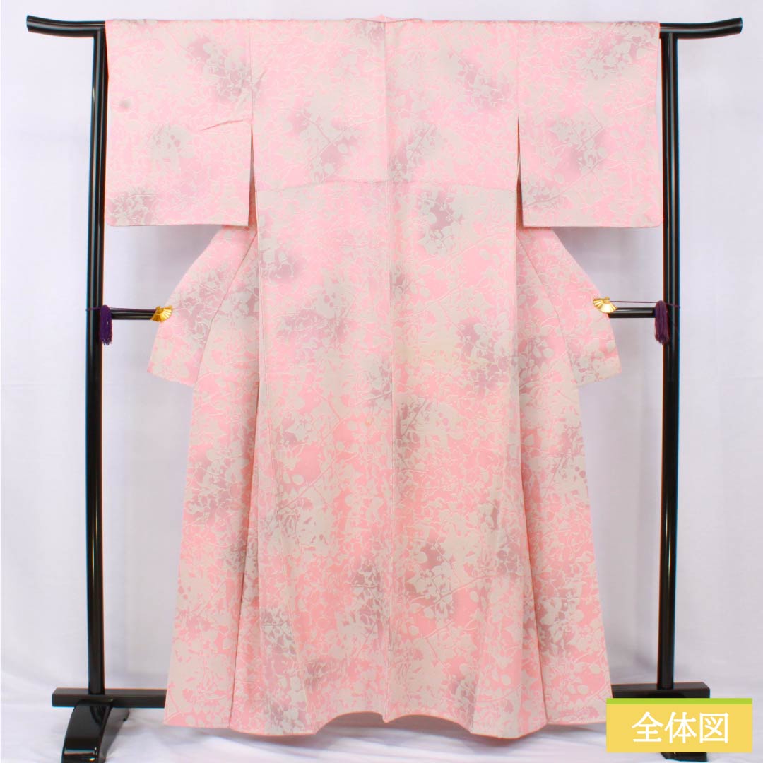 Komon, pure silk, length 160.5cm, sleeve length 64cm, lined, single layer plum color, Yuiyoshi Yamamoto, Nitten artist, relief dyeing, abstract pattern, A rank, pink, 1115005213413