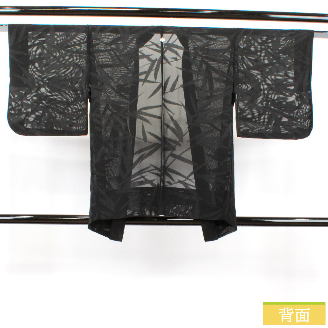 羽織 正絹 身丈79cm 裄丈62.5cm 紋紗 抽象模様 五三桐 一つ紋 Sランク 夏物 黒系 1117000922910