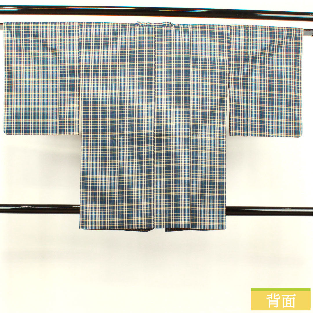 道行コート 正絹 身丈85cm 裄丈65cm 濃紺色(のうこんいろ) 格子 しつけ糸付き Sランク 袷 紺系 1117000862918