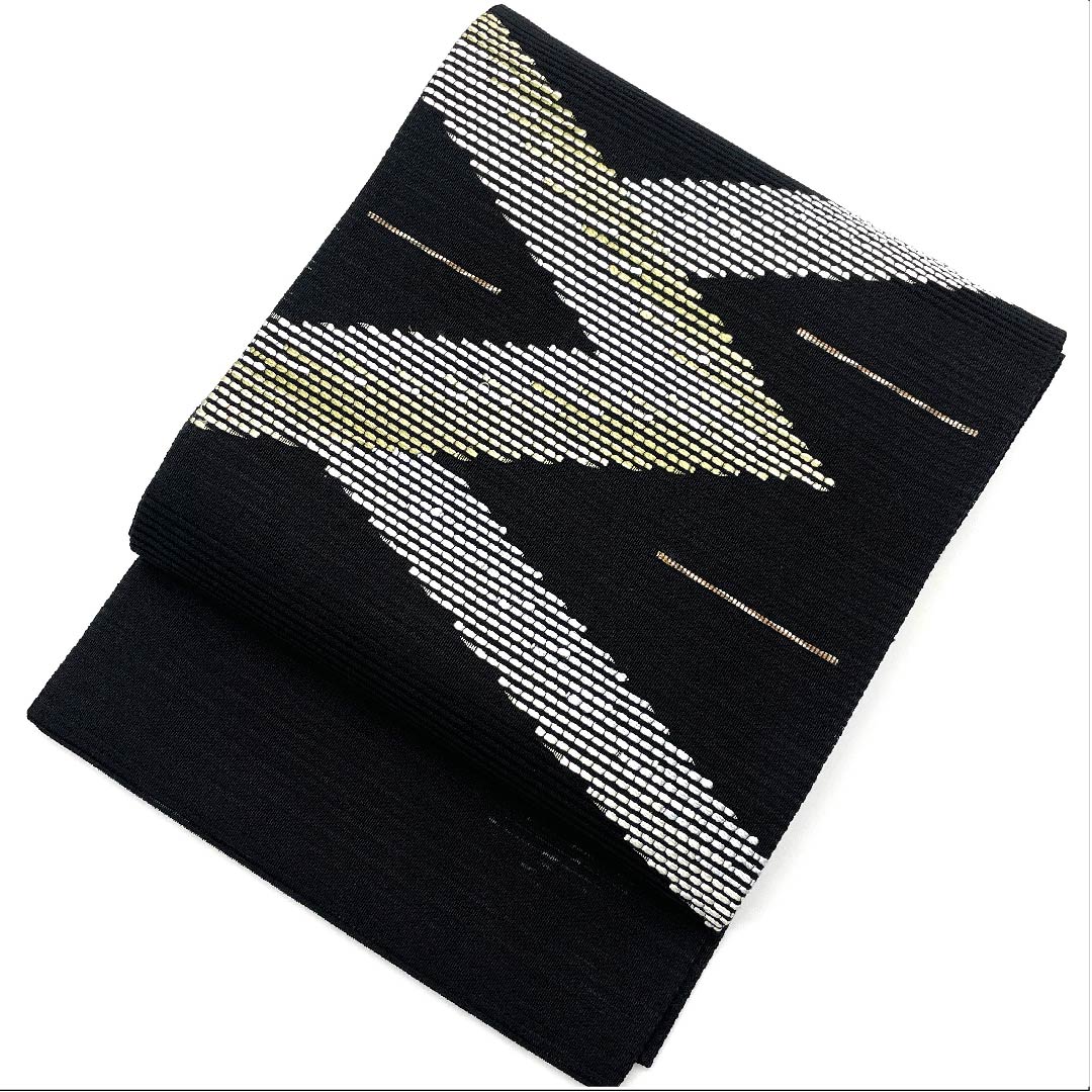 (Brand new, unused) Fukuro Obi, Summer Obi, Black, Geometric Pattern, Summer, Obi Length 442cm, Pure Silk, NEW Rank, Point Pattern, Semi-Formal, Black, 1123008471310