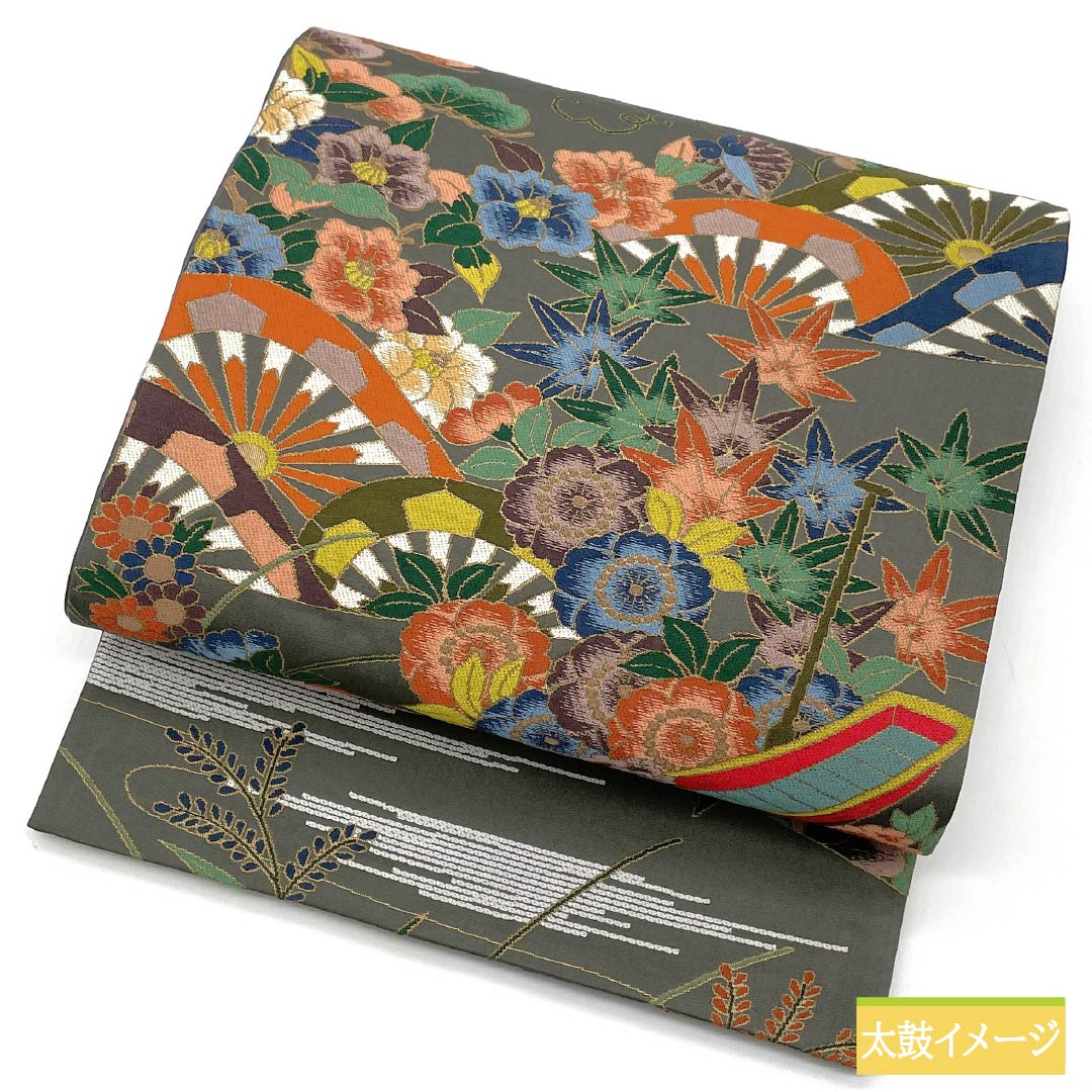 袋帯 正絹 鉄鼠色(てつねずいろ) 留袖用 振袖用 白綾苑大庭 葵 帯丈436cm Sランク 六通 フォーマル グレー系 1123013512322