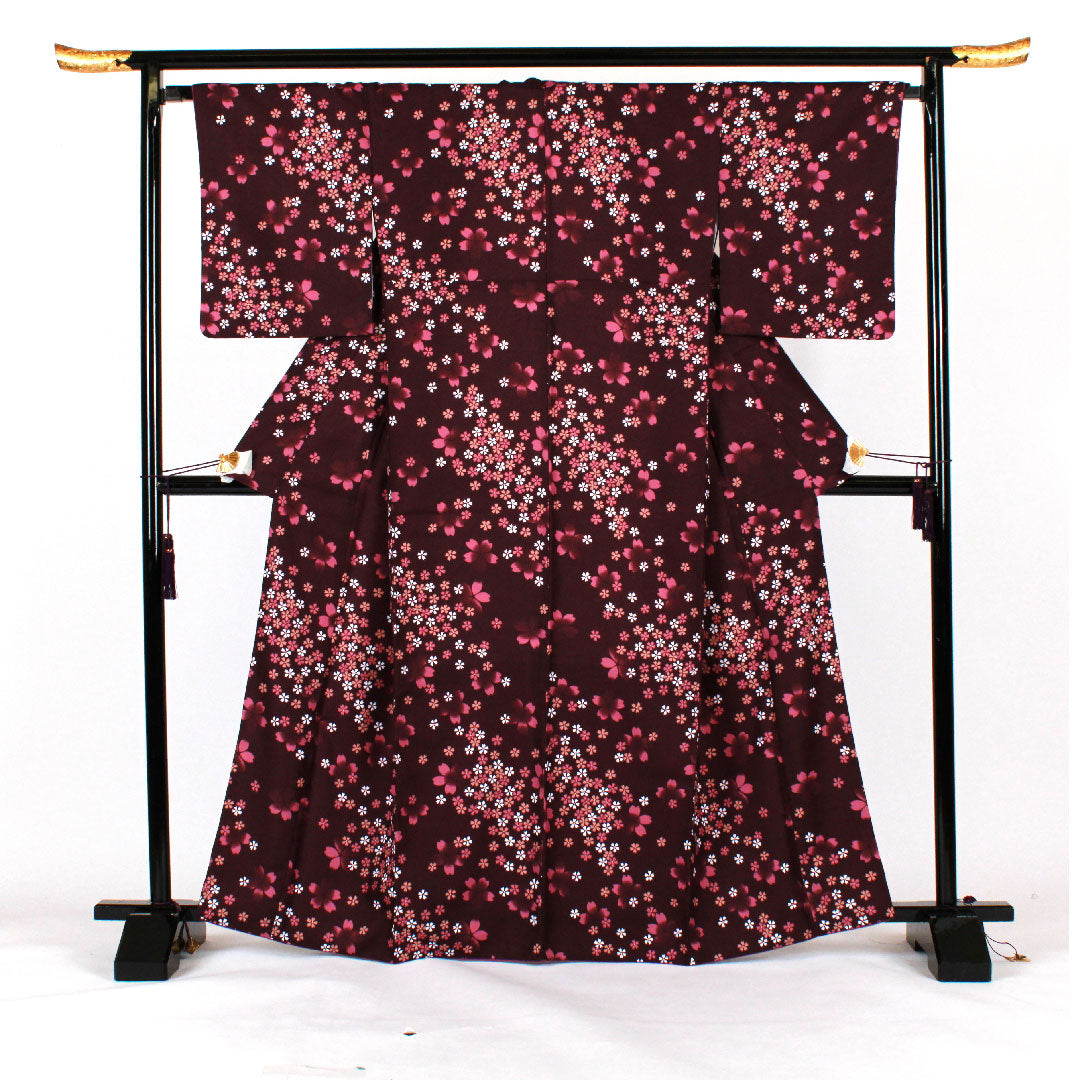 Small pattern, Length 166cm, Sleeve length 68cm, Awase, Cherry blossom pattern, Washable kimono, Polyester, S rank, Purple, 1115000842420