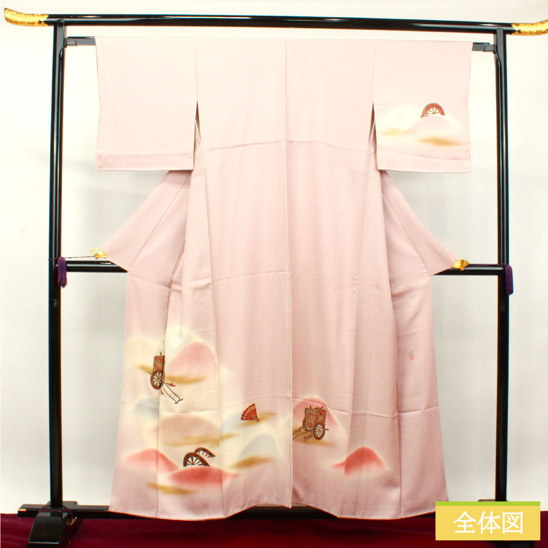 訪問着 正絹 袷 身丈155.5cm 裄丈62.5cm 葡萄色 作家物 京友禅 御所車 遠山ボカシ Sランク 紫系 1112003402320