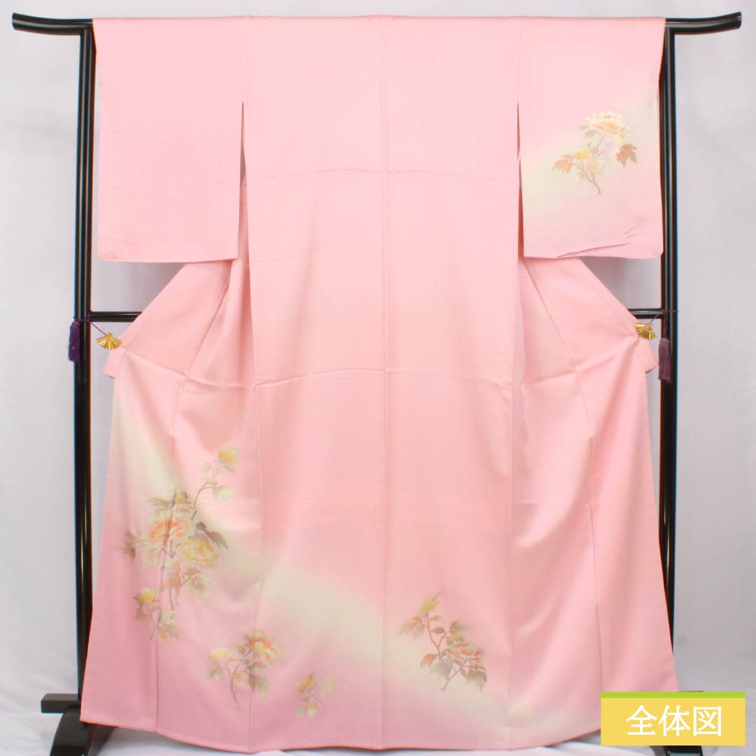 【美品 未着用】正絹 付下げ 袷 しつけ糸付 薄ピンク 四季花 熨斗 花柄 入学式 結婚式 付下げ 友禅 レディース 正絹 ピンク 花柄 身丈155.5cm 裄丈64cm