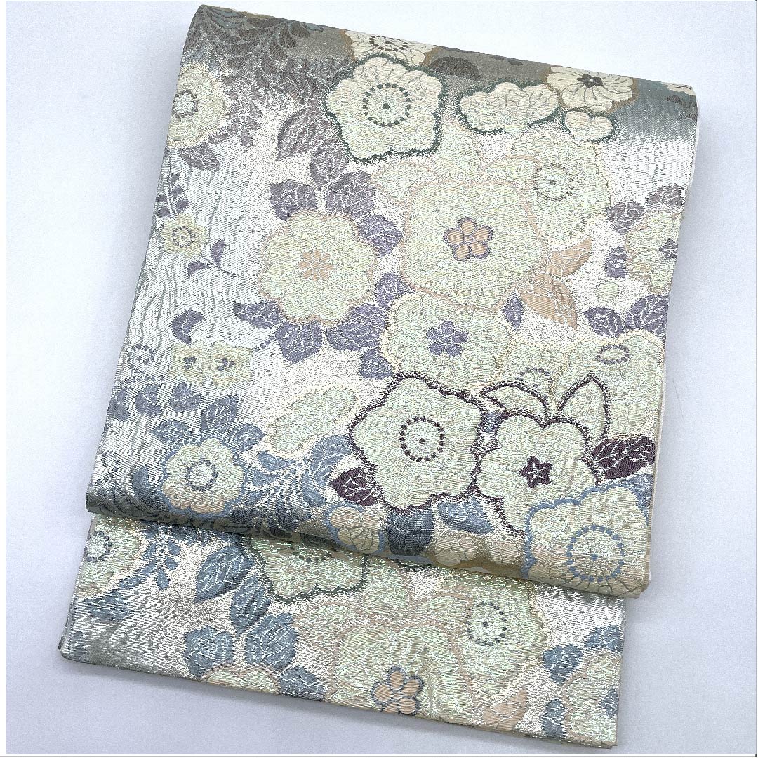 袋帯 藍白色(あいじろいろ) 辻ヶ花 帯丈443cm 正絹 Sランク 六通 セミフォーマル 銀系 1123009402322