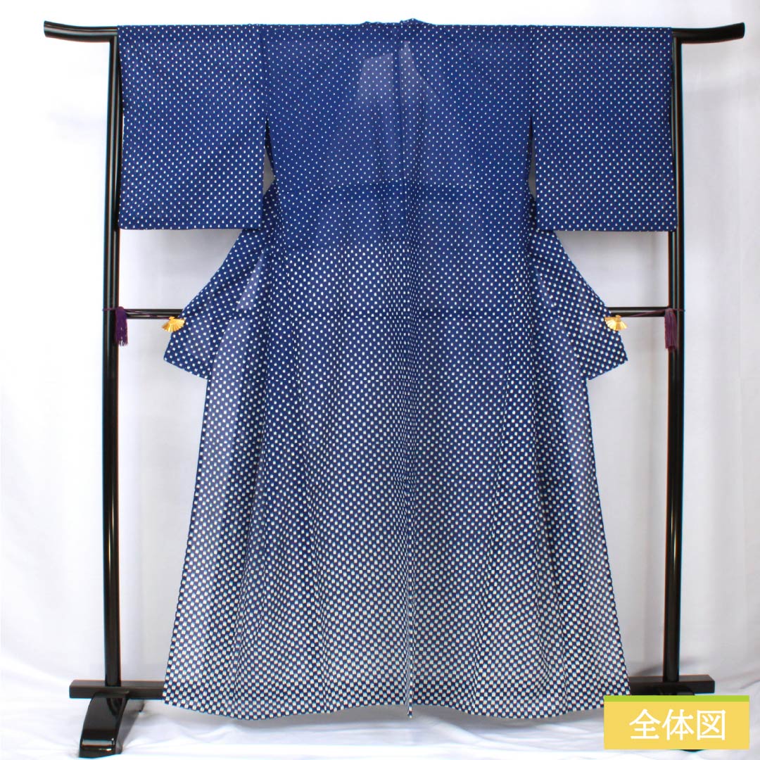 夏物 ポリエステル 訪問着 身丈161cm 裄丈65cm 抽象模様 洗える着物 絽 Aランク 紺系 1132002253418
