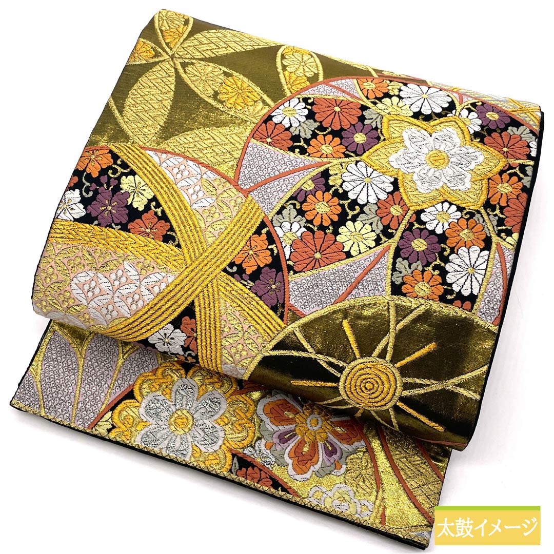 袋帯 正絹 振袖用 毬 花唐草 七宝 帯丈448cm Sランク 六通 フォーマル 金系 1123013672321