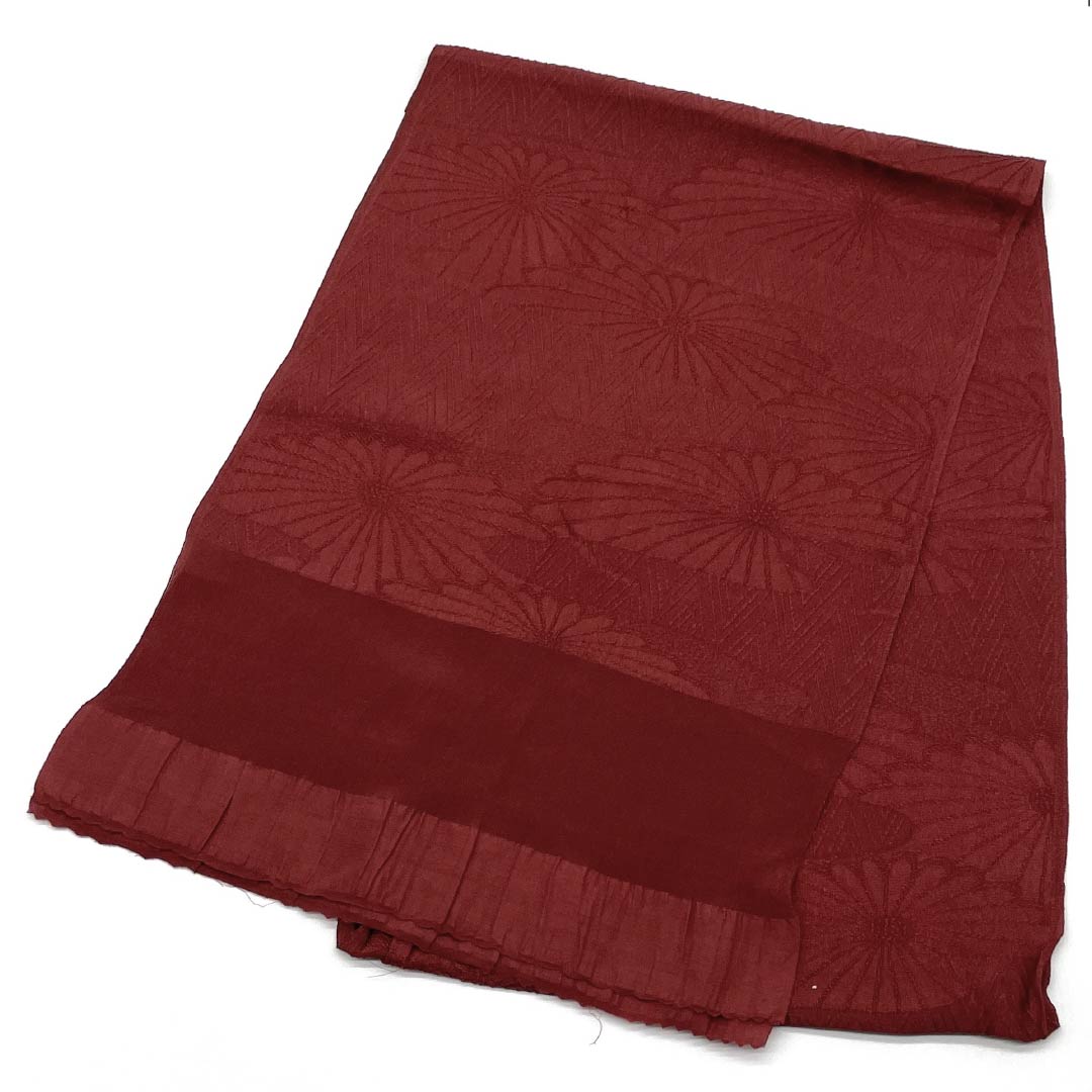 Obiage, pure silk, semi-formal, red shrimp brown, chrysanthemum, floral pattern, mountain path pattern, length 168cm, width 29cm, S rank, brown, 1136000602914